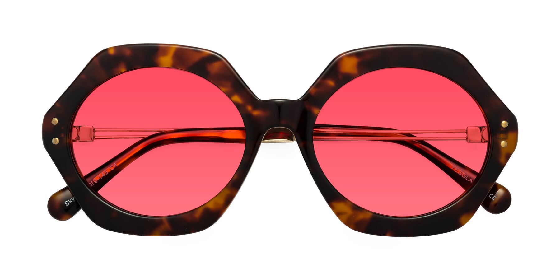 Folded Front of Skye in Tortoise with Red Tinted Lenses