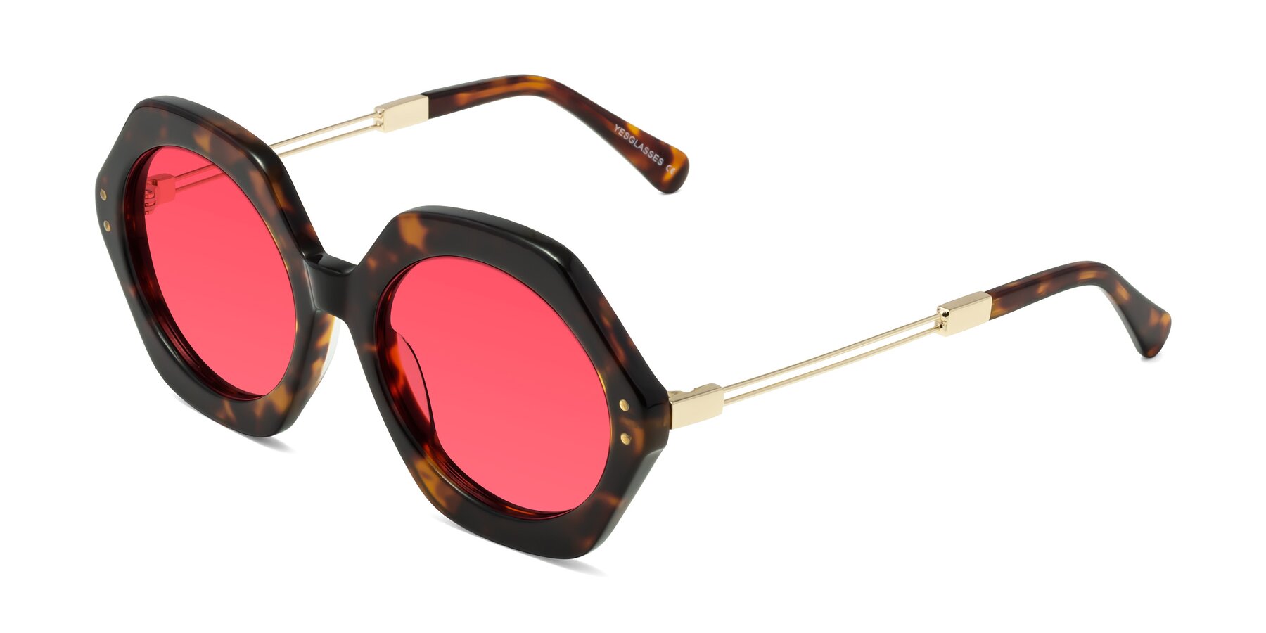 Angle of Skye in Tortoise with Red Tinted Lenses