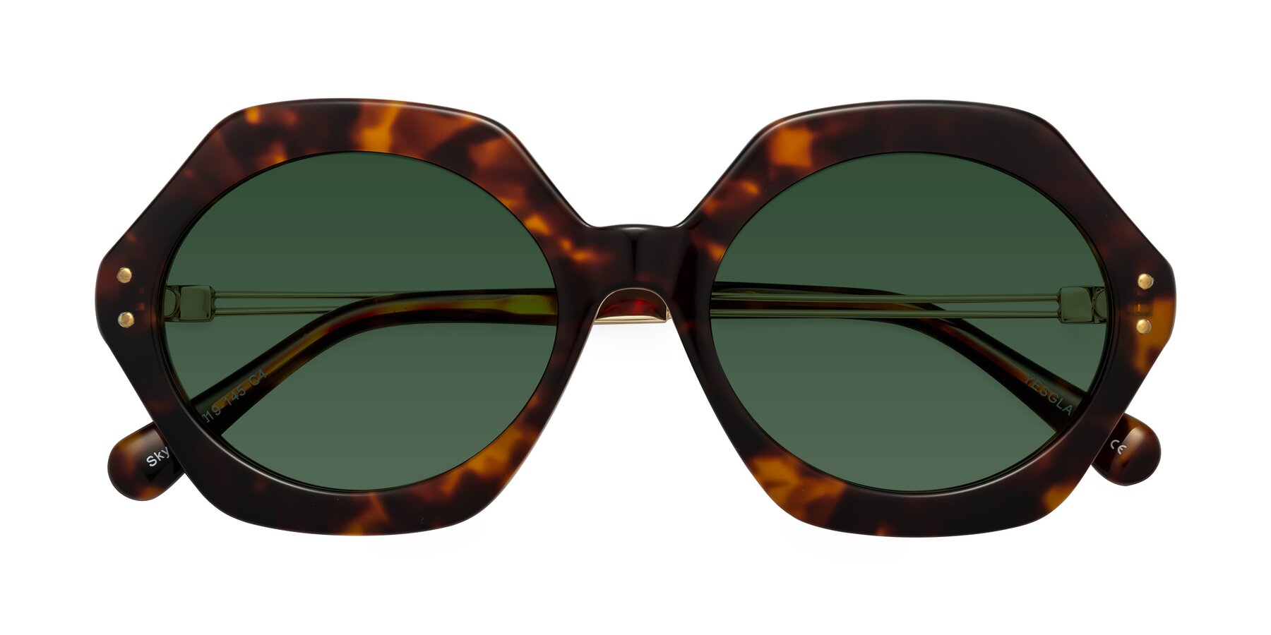 Folded Front of Skye in Tortoise with Green Tinted Lenses