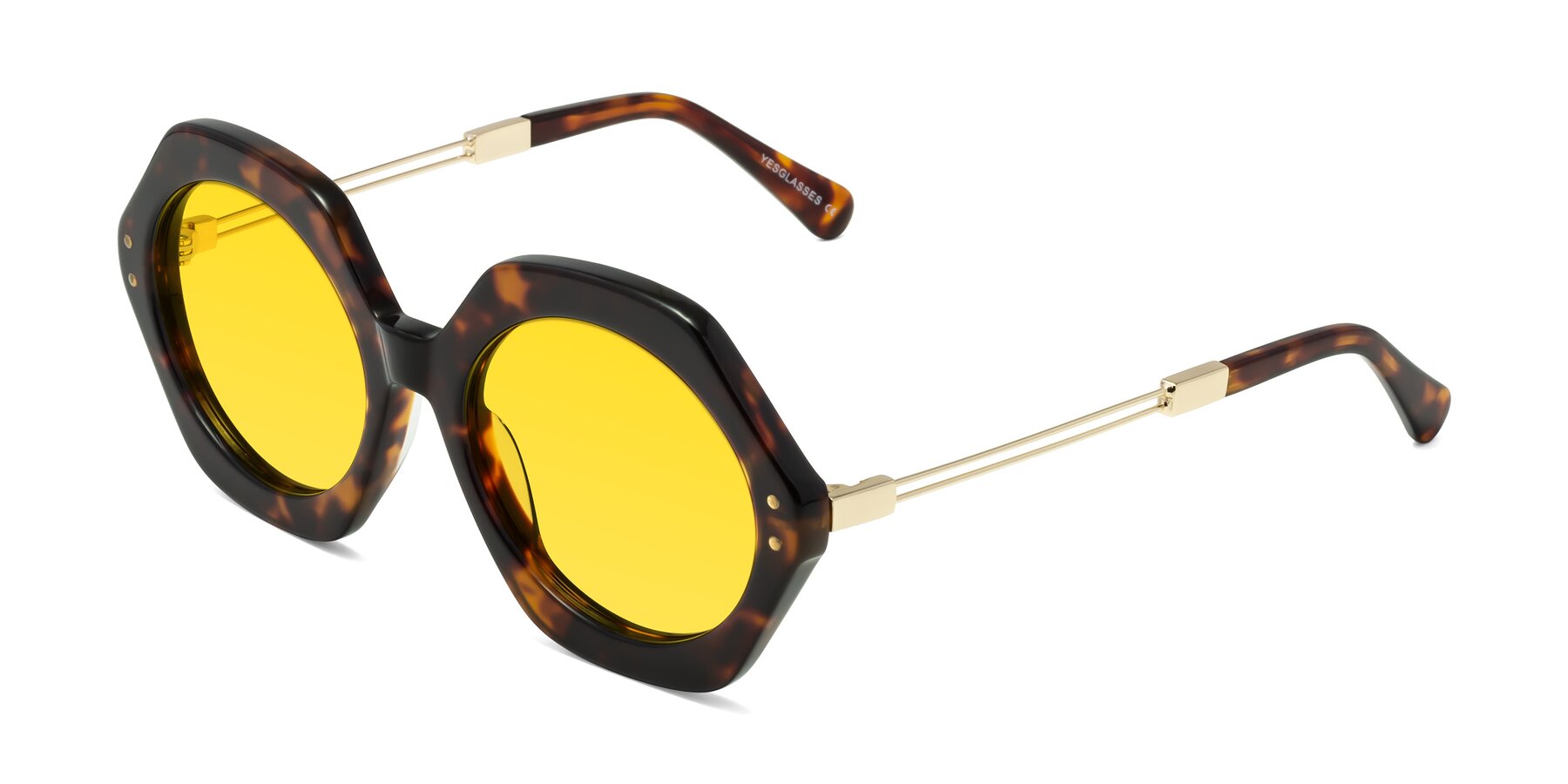 Angle of Skye in Tortoise with Yellow Tinted Lenses