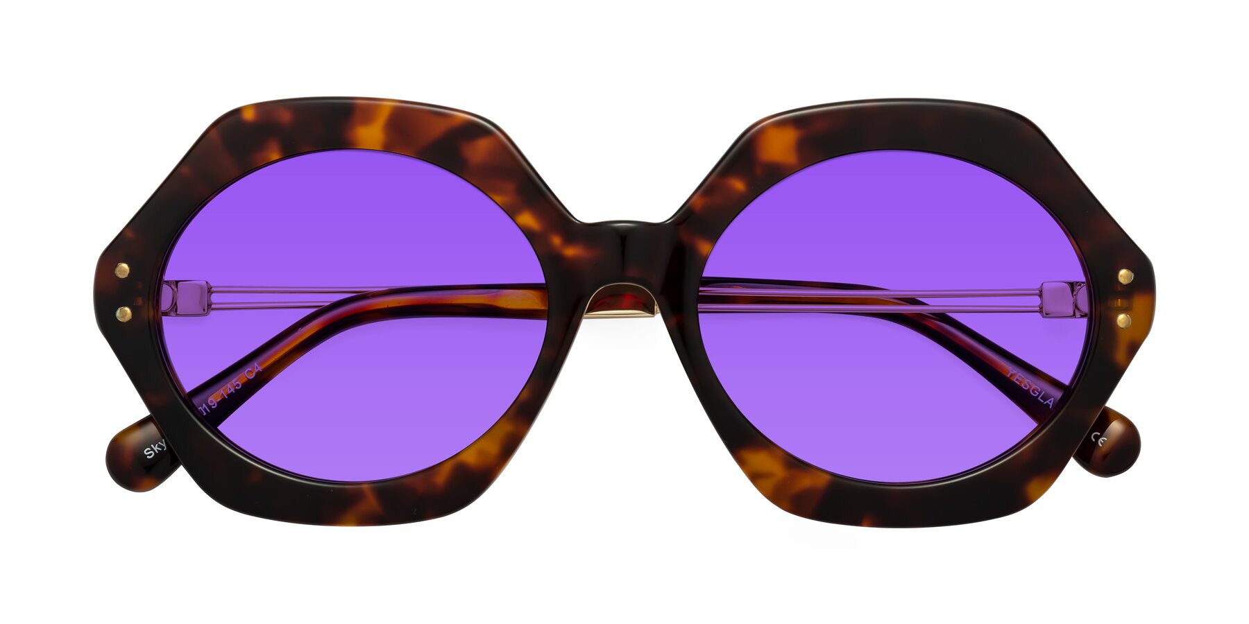 Folded Front of Skye in Tortoise with Purple Tinted Lenses