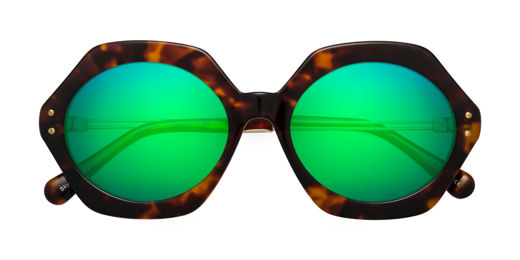 Folded Front of Skye in Tortoise with Green Mirrored Lenses