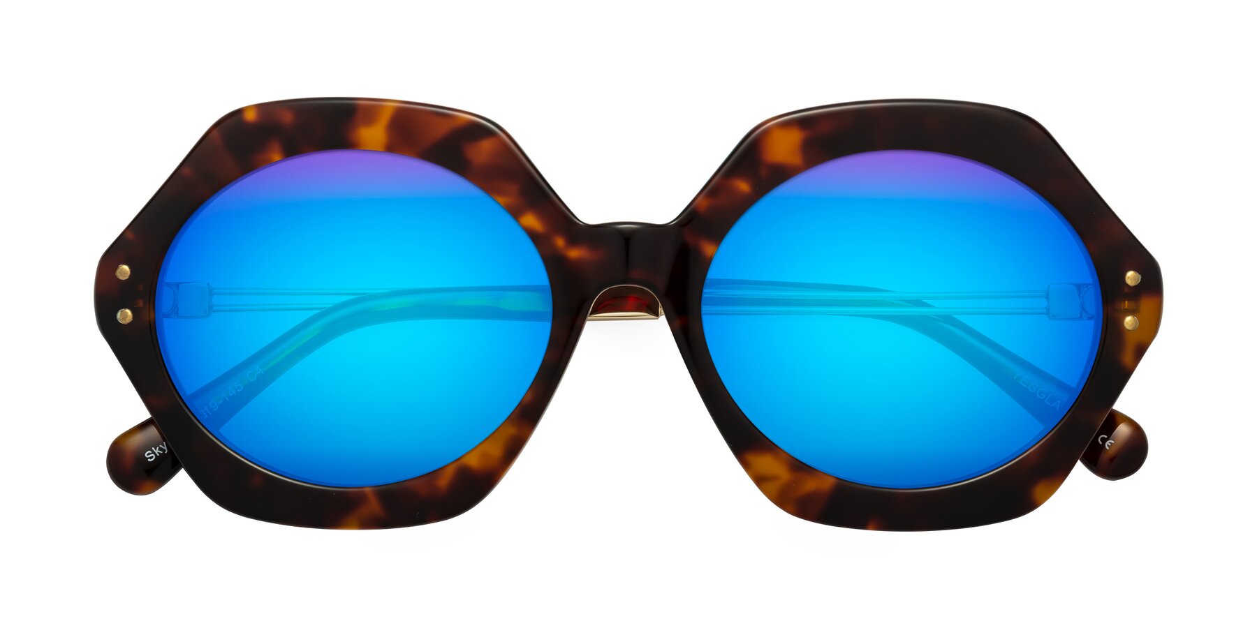 Folded Front of Skye in Tortoise with Blue Mirrored Lenses