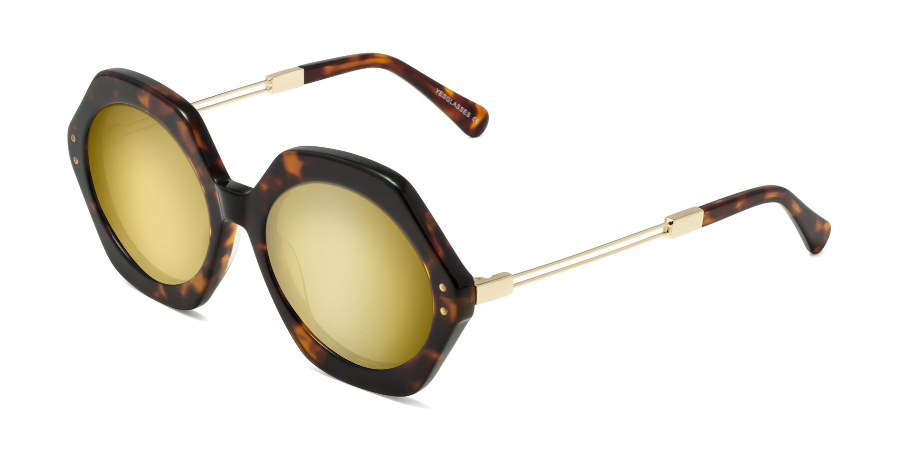 Angle of Skye in Tortoise with Gold Mirrored Lenses