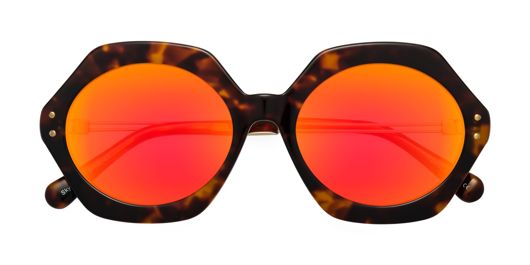 Folded Front of Skye in Tortoise with Red Gold Mirrored Lenses