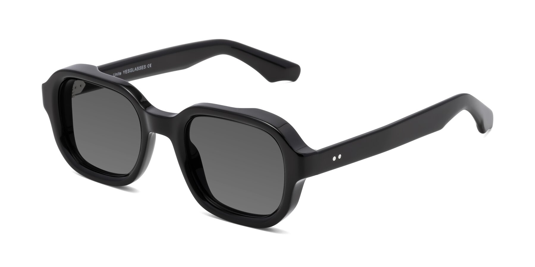 Angle of Unite in Black with Medium Gray Tinted Lenses