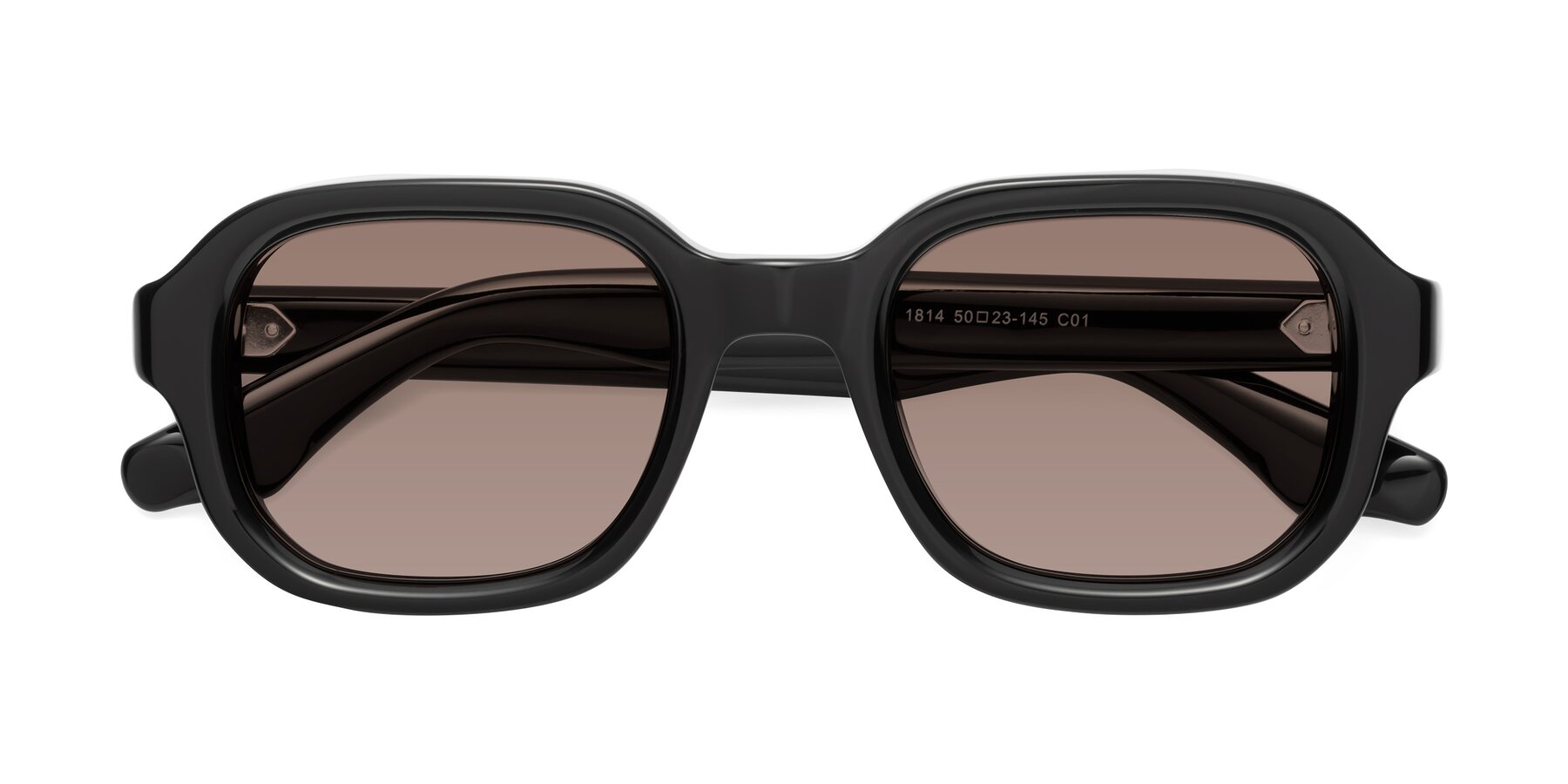 Folded Front of Unite in Black with Medium Brown Tinted Lenses