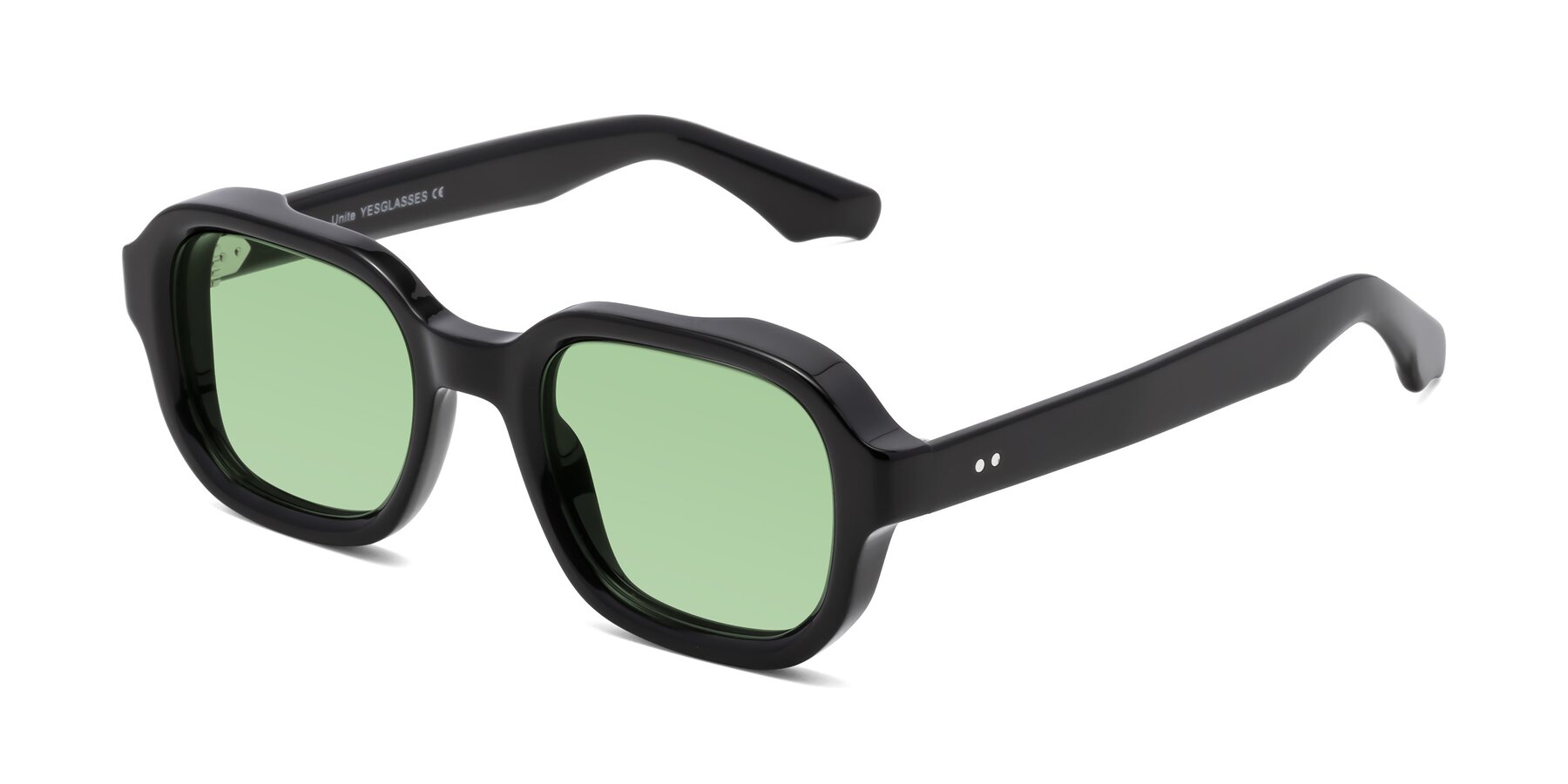 Angle of Unite in Black with Medium Green Tinted Lenses