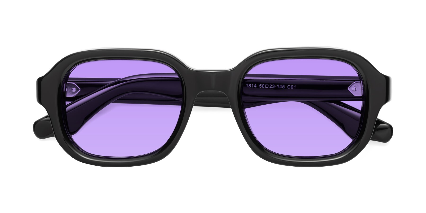 Folded Front of Unite in Black with Medium Purple Tinted Lenses