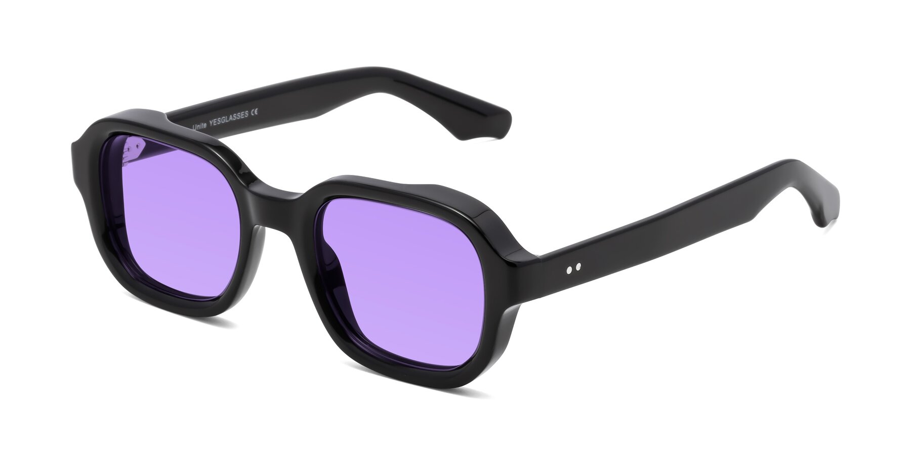 Angle of Unite in Black with Medium Purple Tinted Lenses