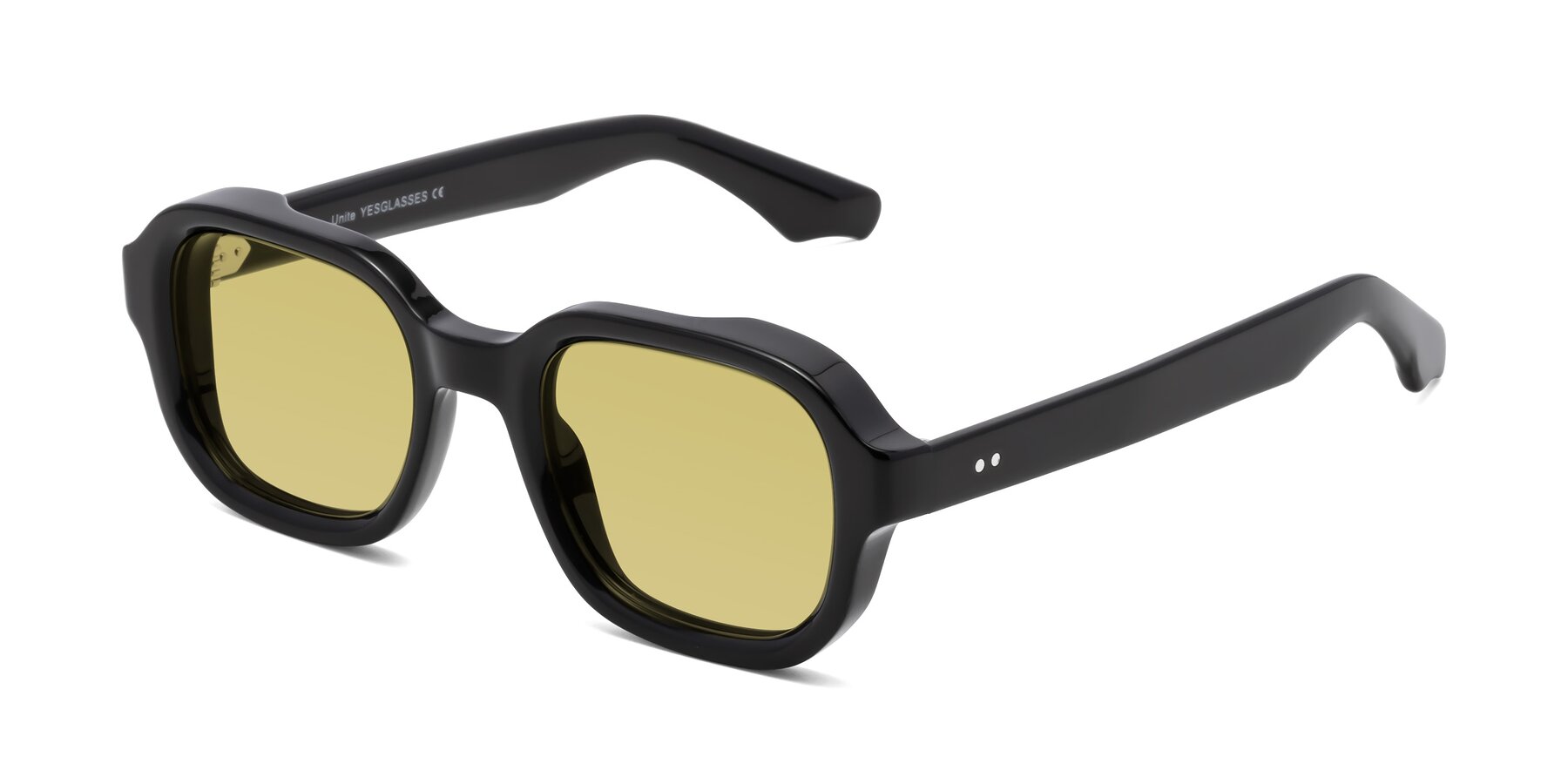 Angle of Unite in Black with Medium Champagne Tinted Lenses