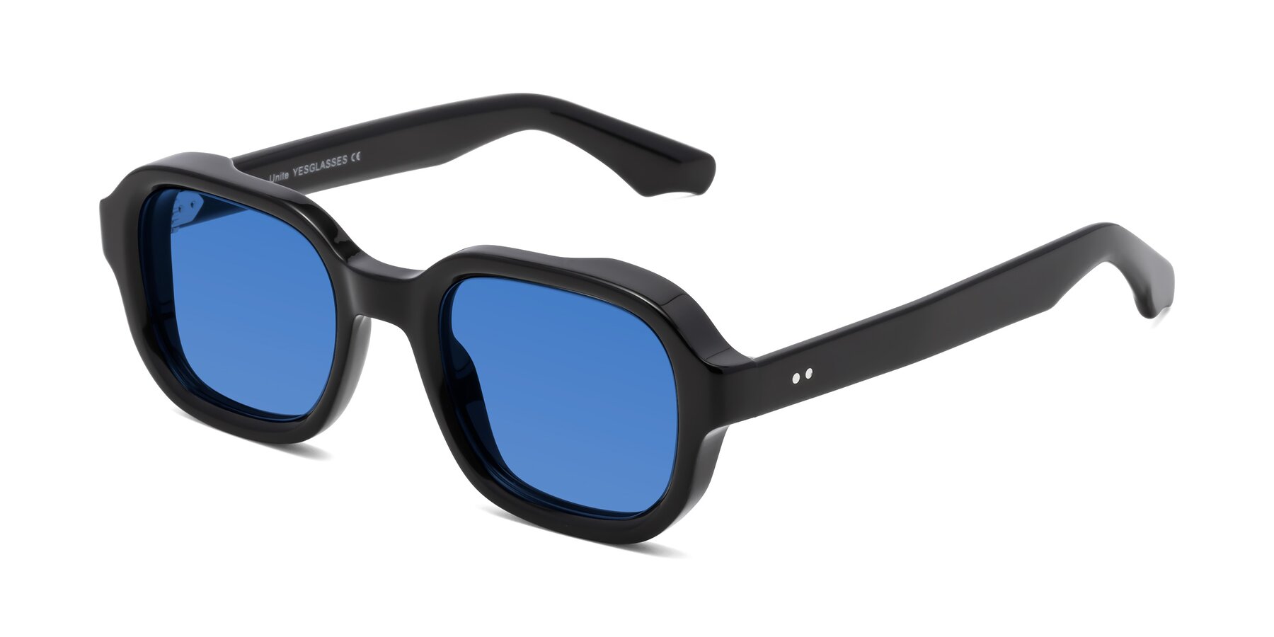 Angle of Unite in Black with Blue Tinted Lenses