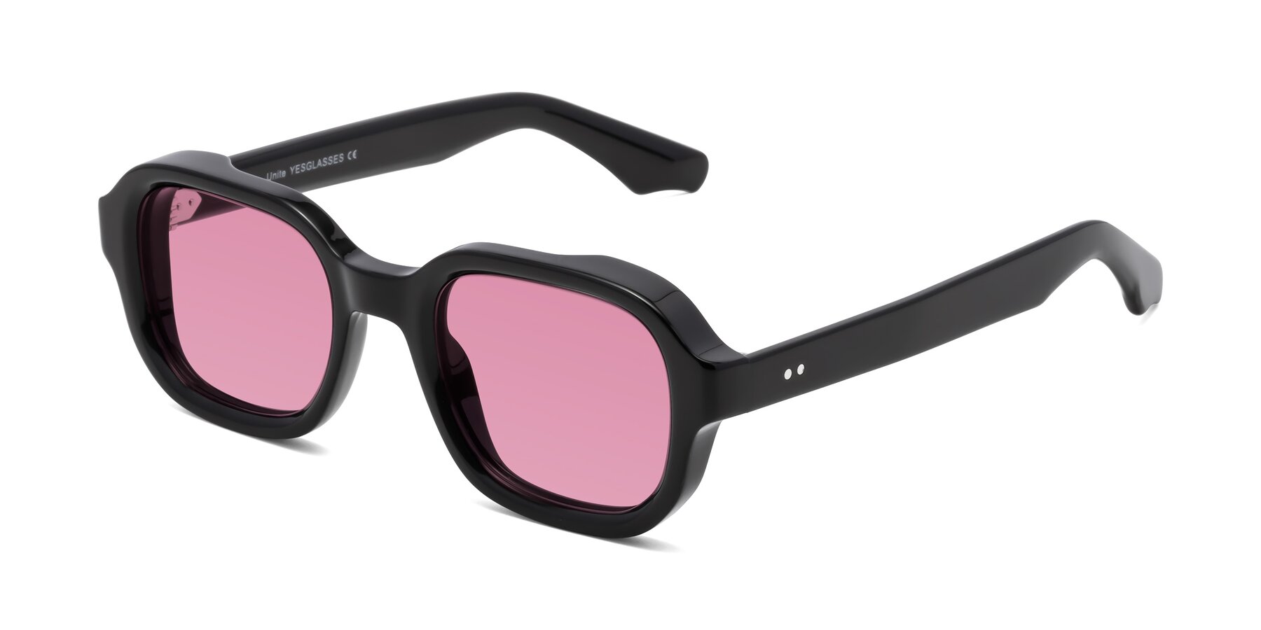 Angle of Unite in Black with Medium Wine Tinted Lenses