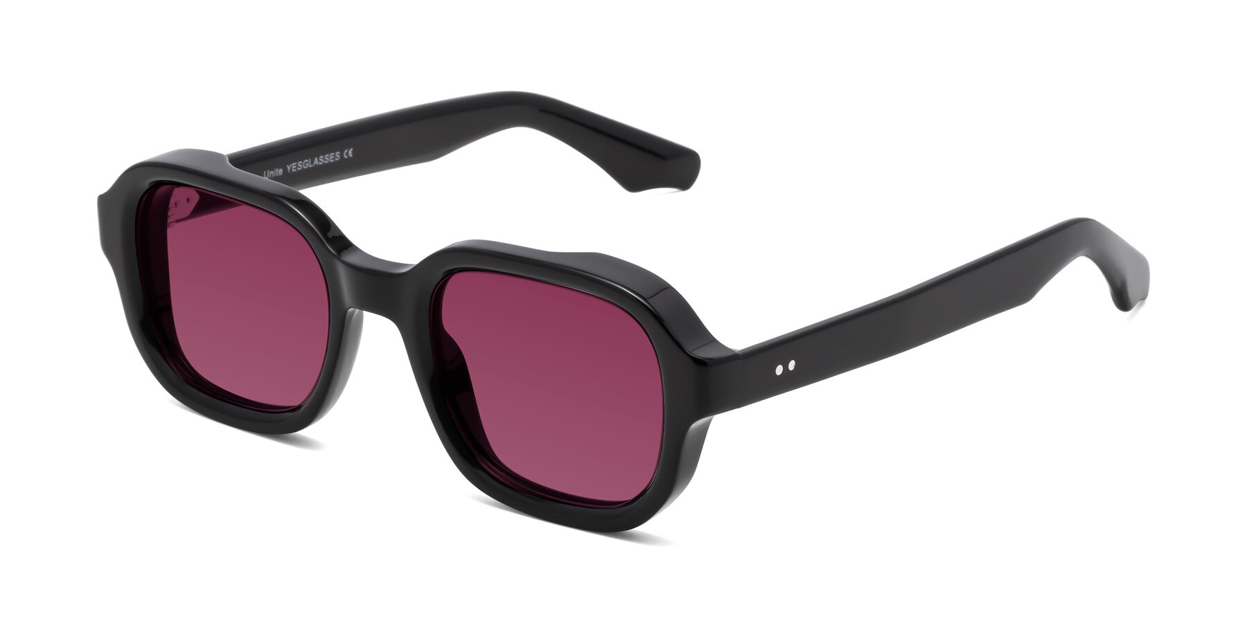 Angle of Unite in Black with Wine Tinted Lenses