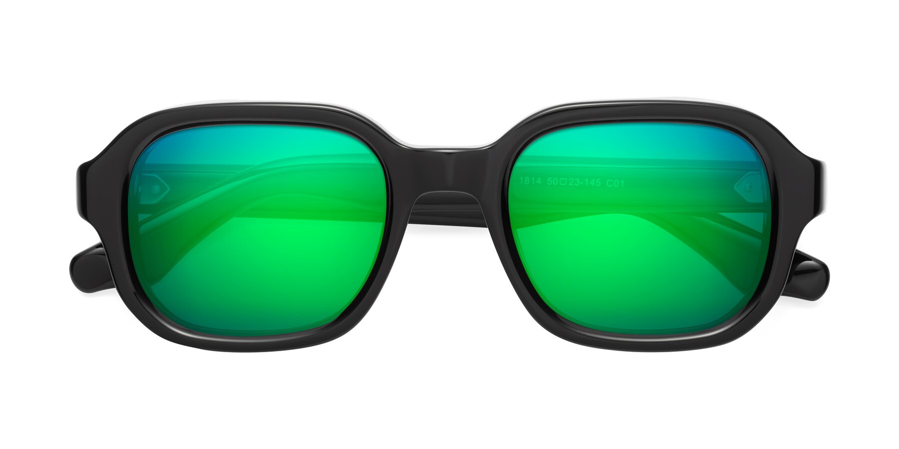 Folded Front of Unite in Black with Green Mirrored Lenses