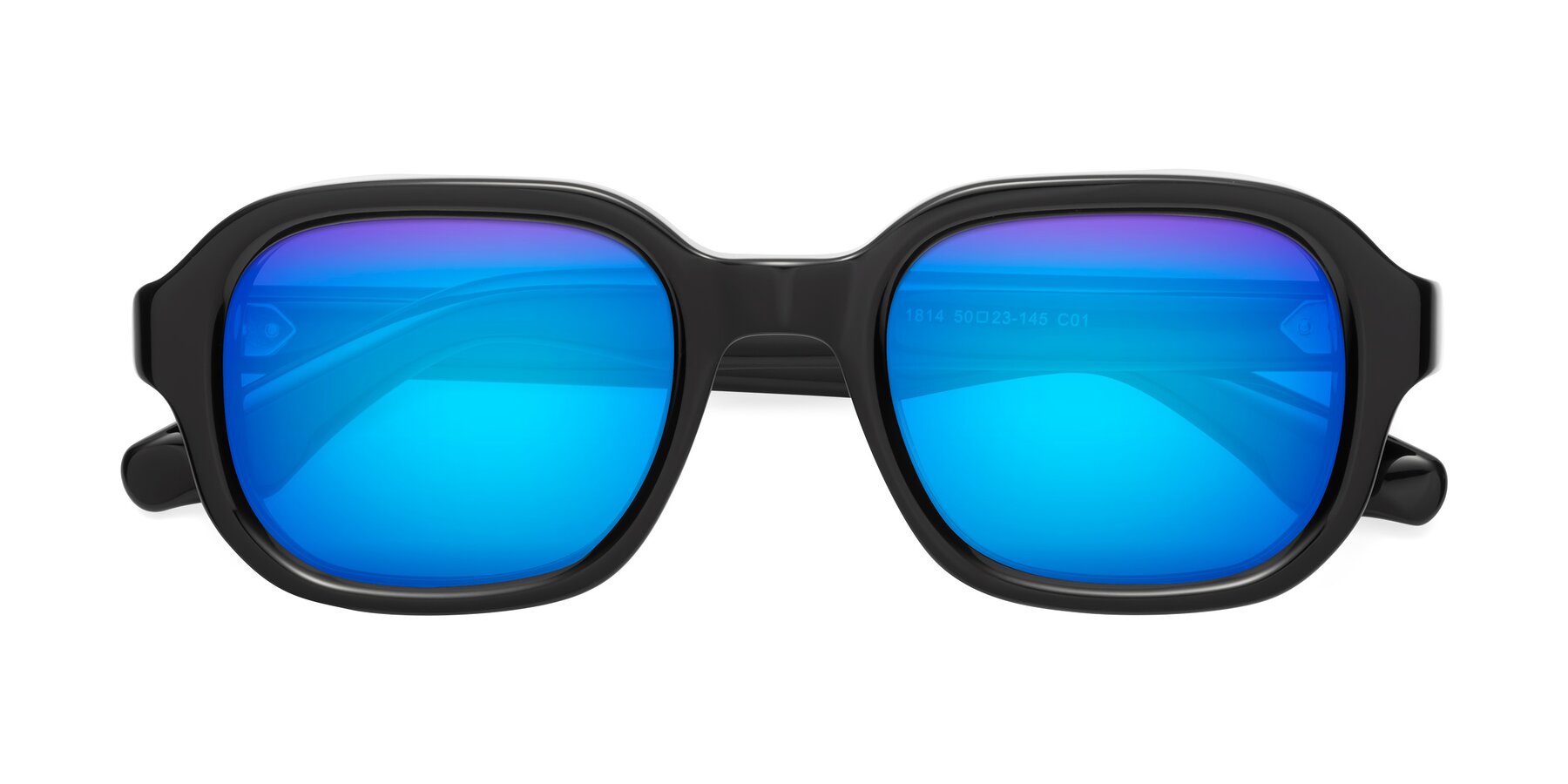 Folded Front of Unite in Black with Blue Mirrored Lenses