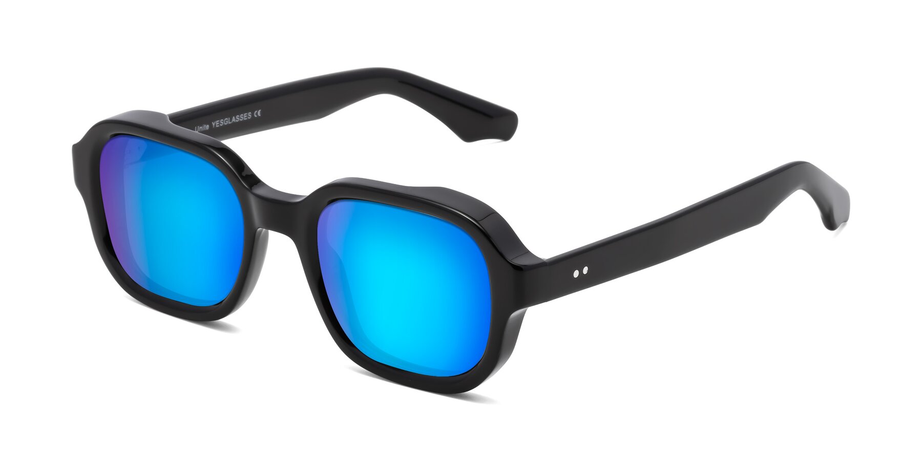 Angle of Unite in Black with Blue Mirrored Lenses