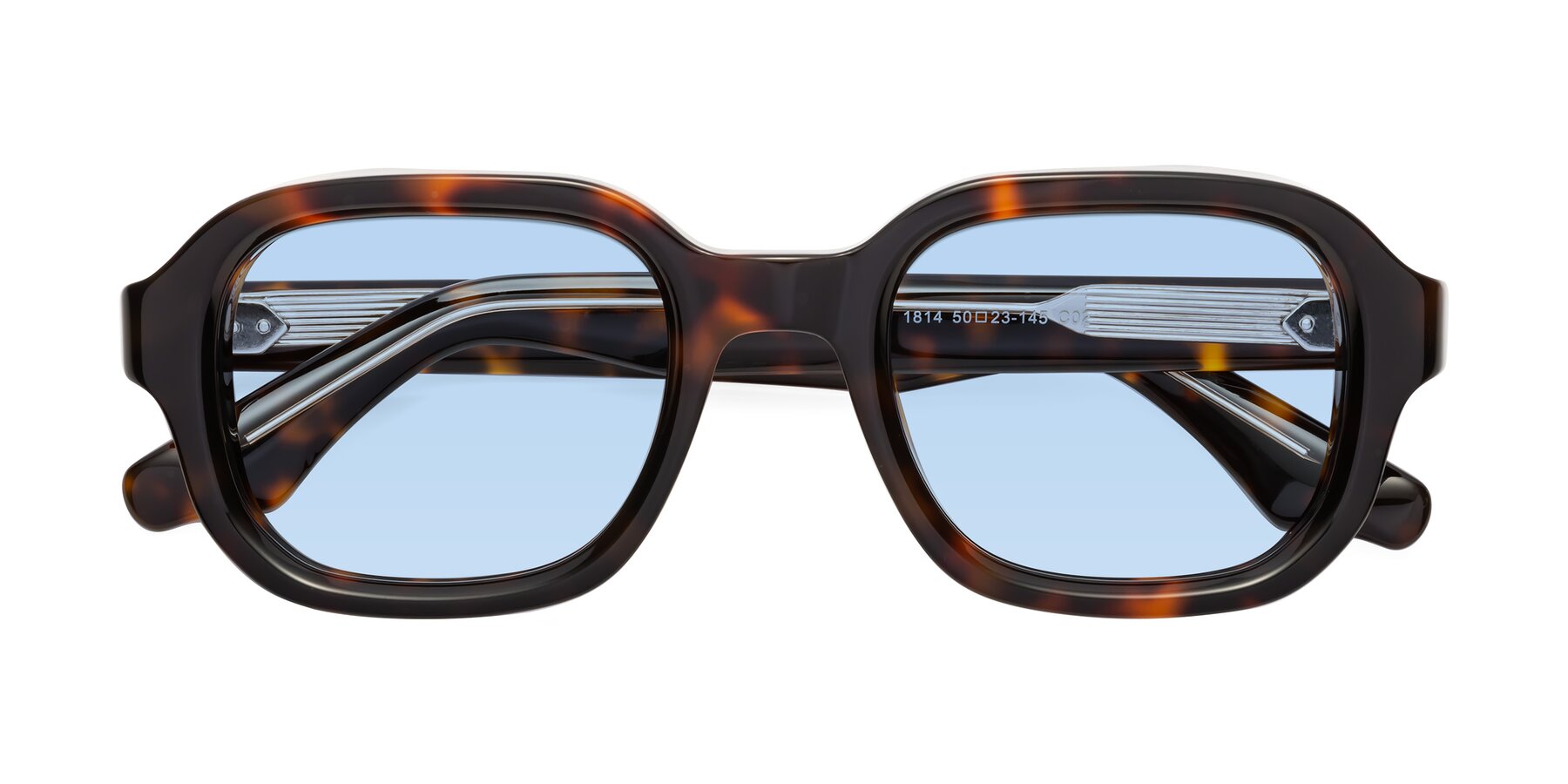 Folded Front of Unite in Tortoise with Light Blue Tinted Lenses