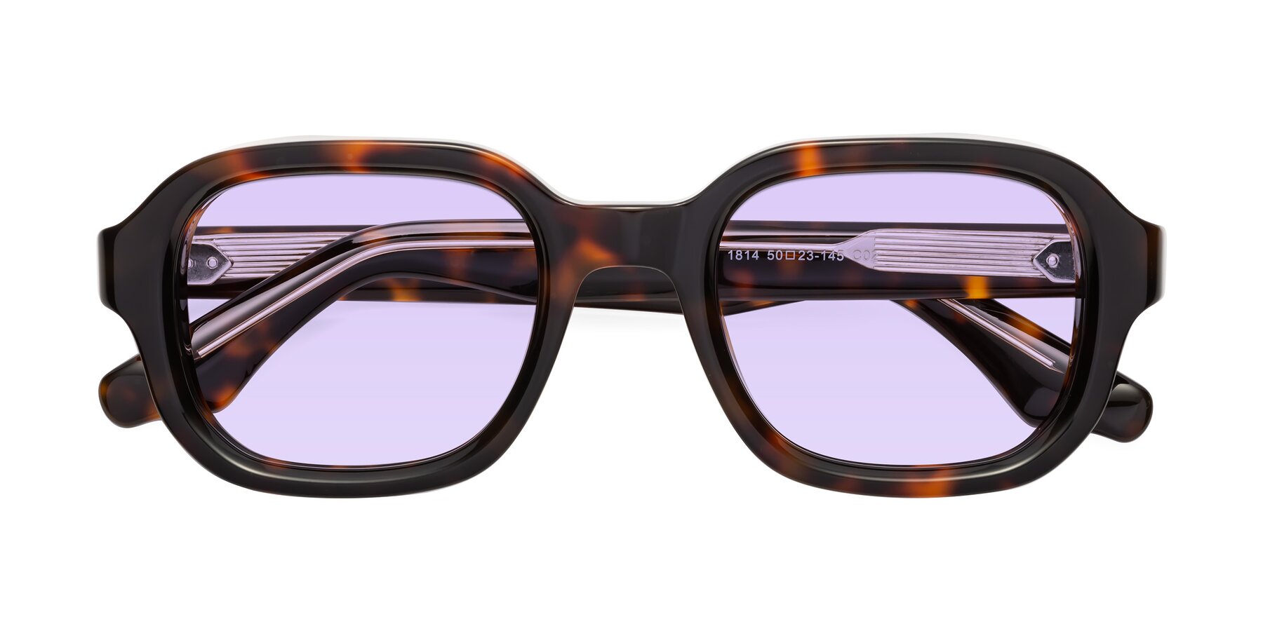 Folded Front of Unite in Tortoise with Light Purple Tinted Lenses