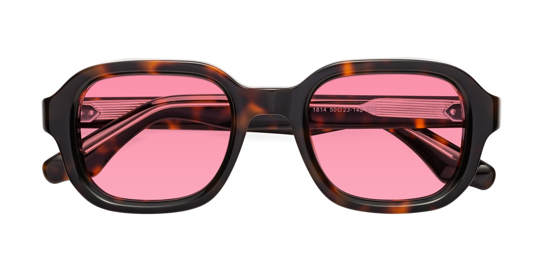 Folded Front of Unite in Tortoise with Pink Tinted Lenses
