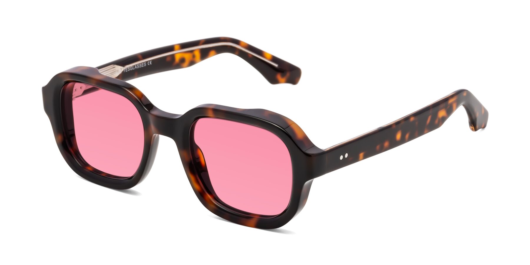 Angle of Unite in Tortoise with Pink Tinted Lenses