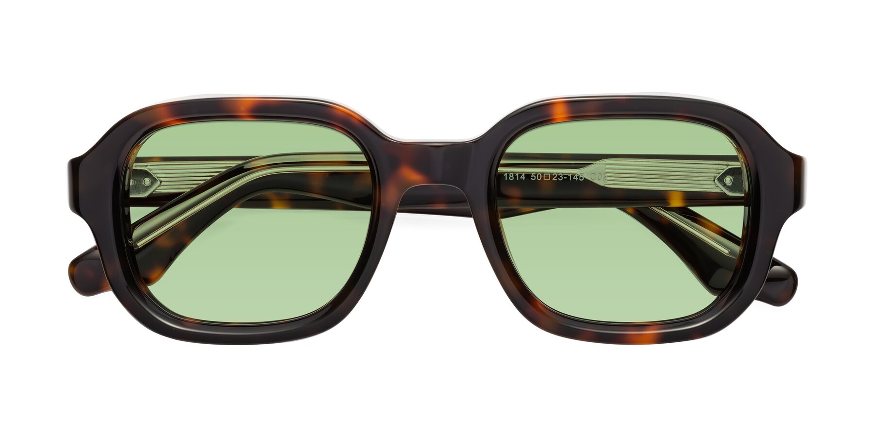 Folded Front of Unite in Tortoise with Medium Green Tinted Lenses