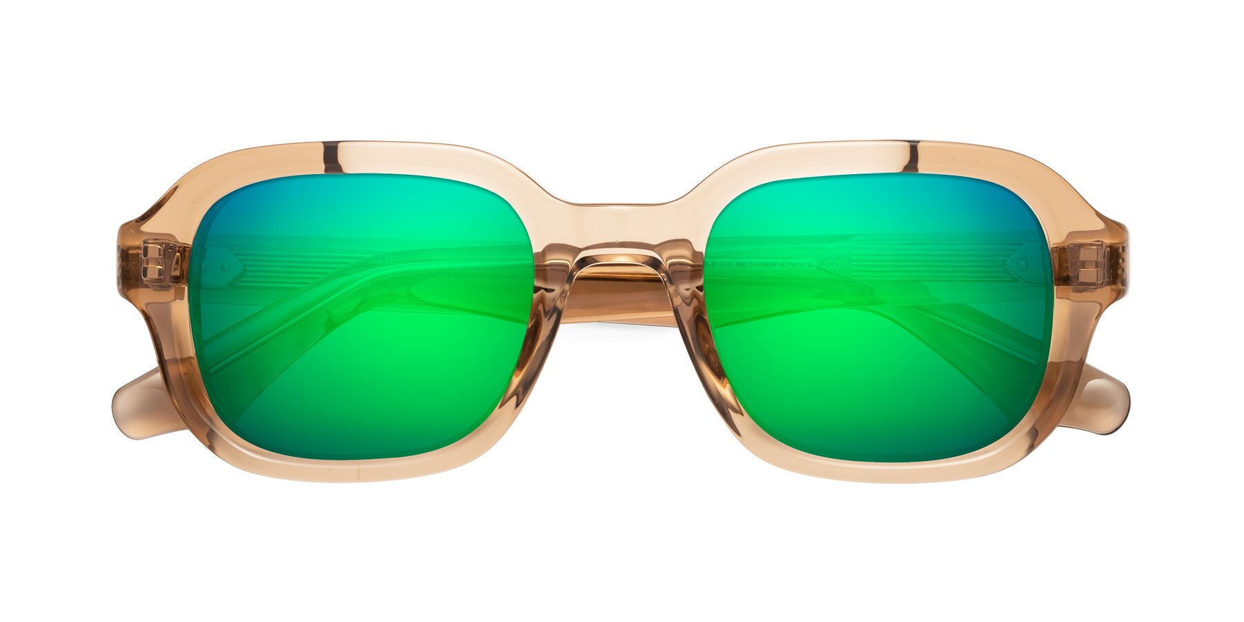 Folded Front of Unite in Amber with Green Mirrored Lenses