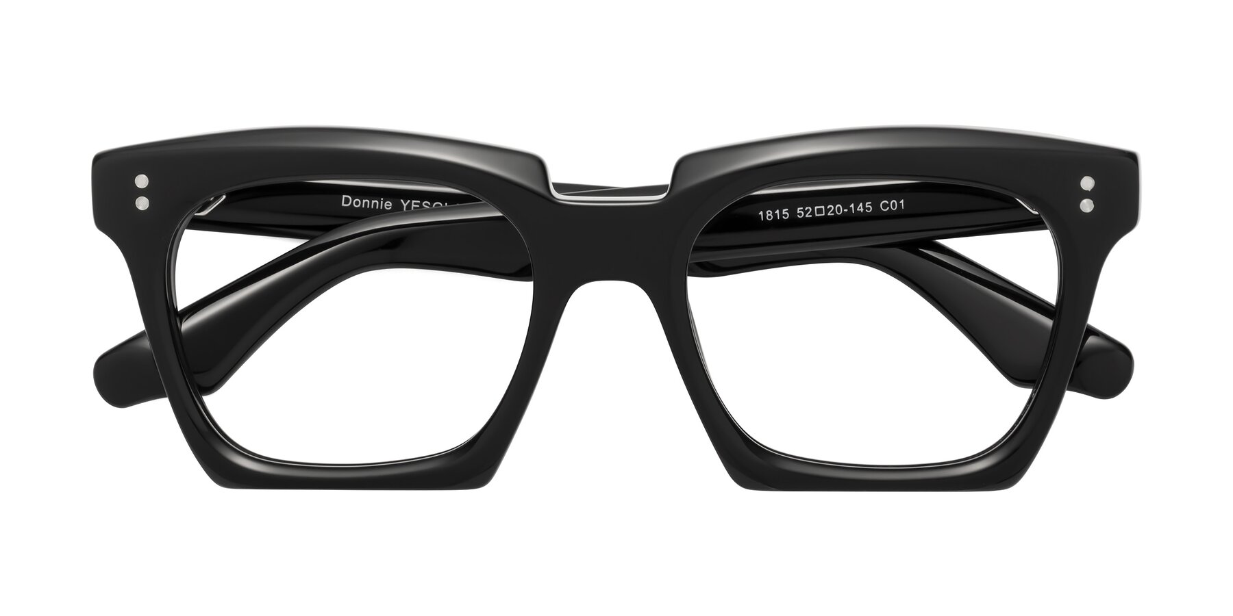 Folded Front of Donnie in Black with Clear Reading Eyeglass Lenses