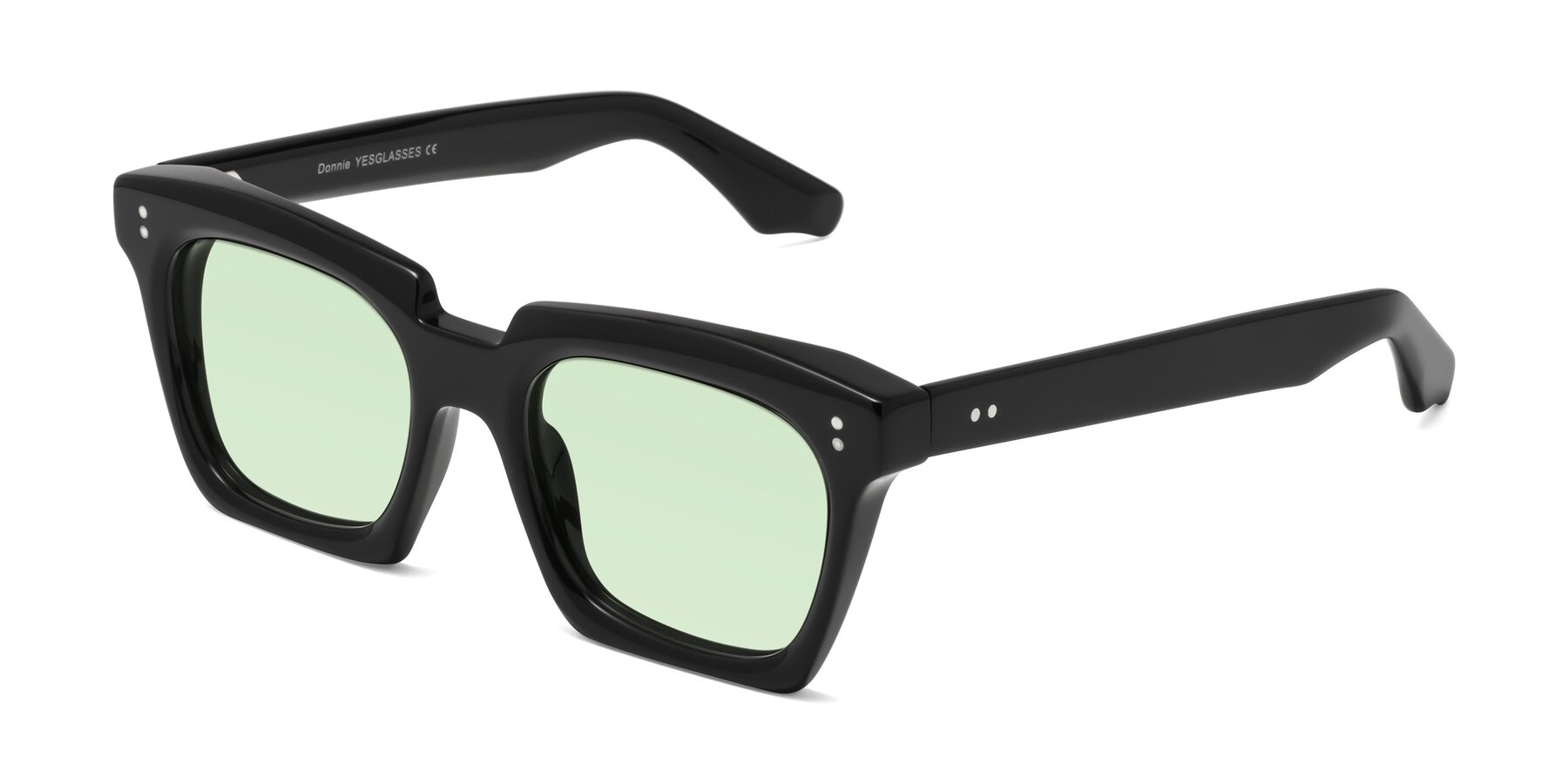 Angle of Donnie in Black with Light Green Tinted Lenses