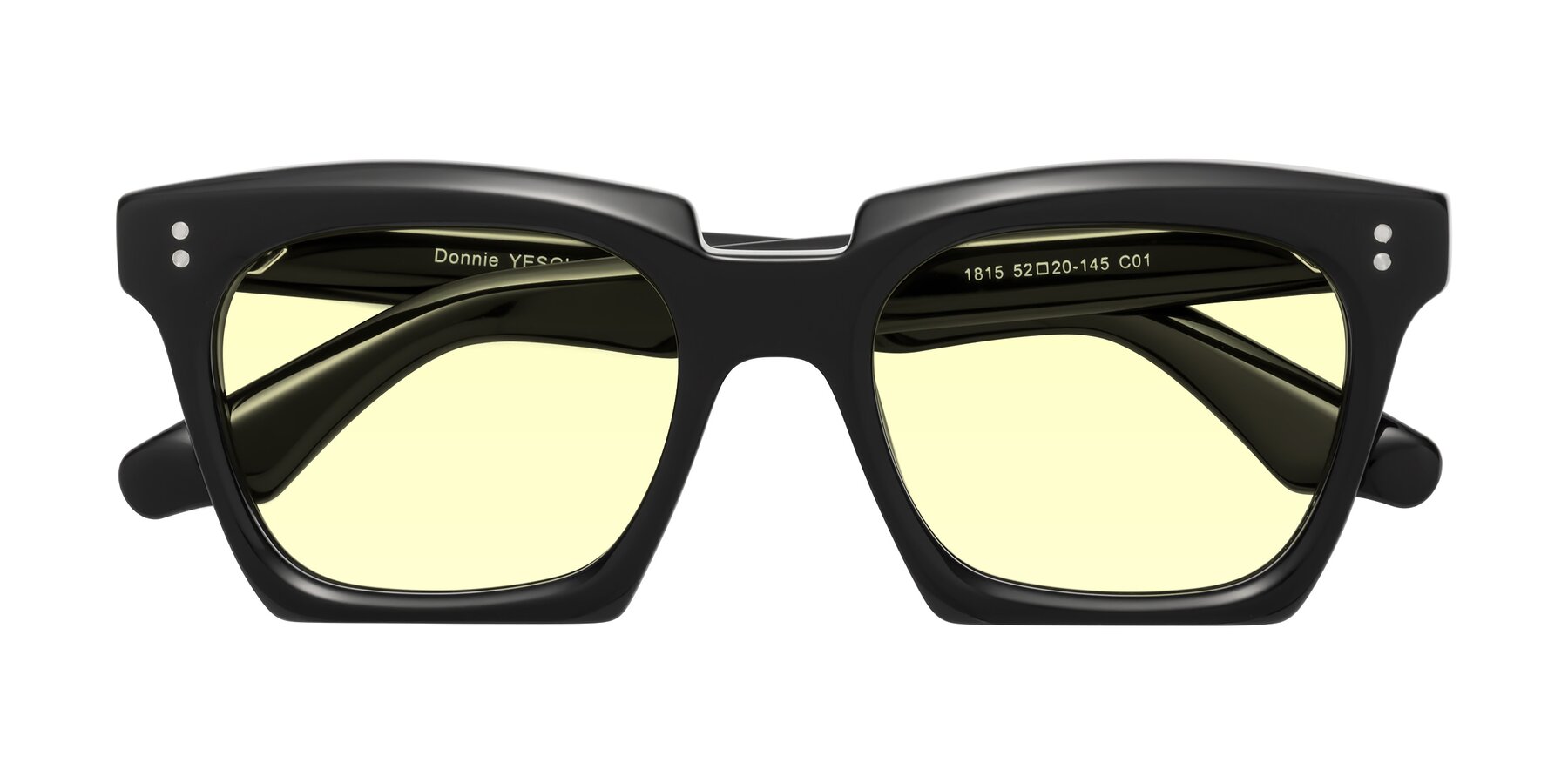 Folded Front of Donnie in Black with Light Yellow Tinted Lenses