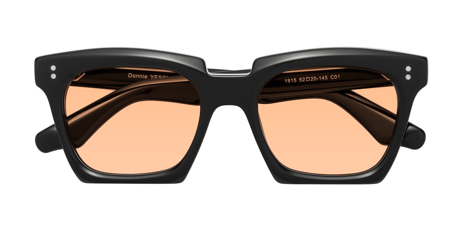 Folded Front of Donnie in Black with Light Orange Tinted Lenses