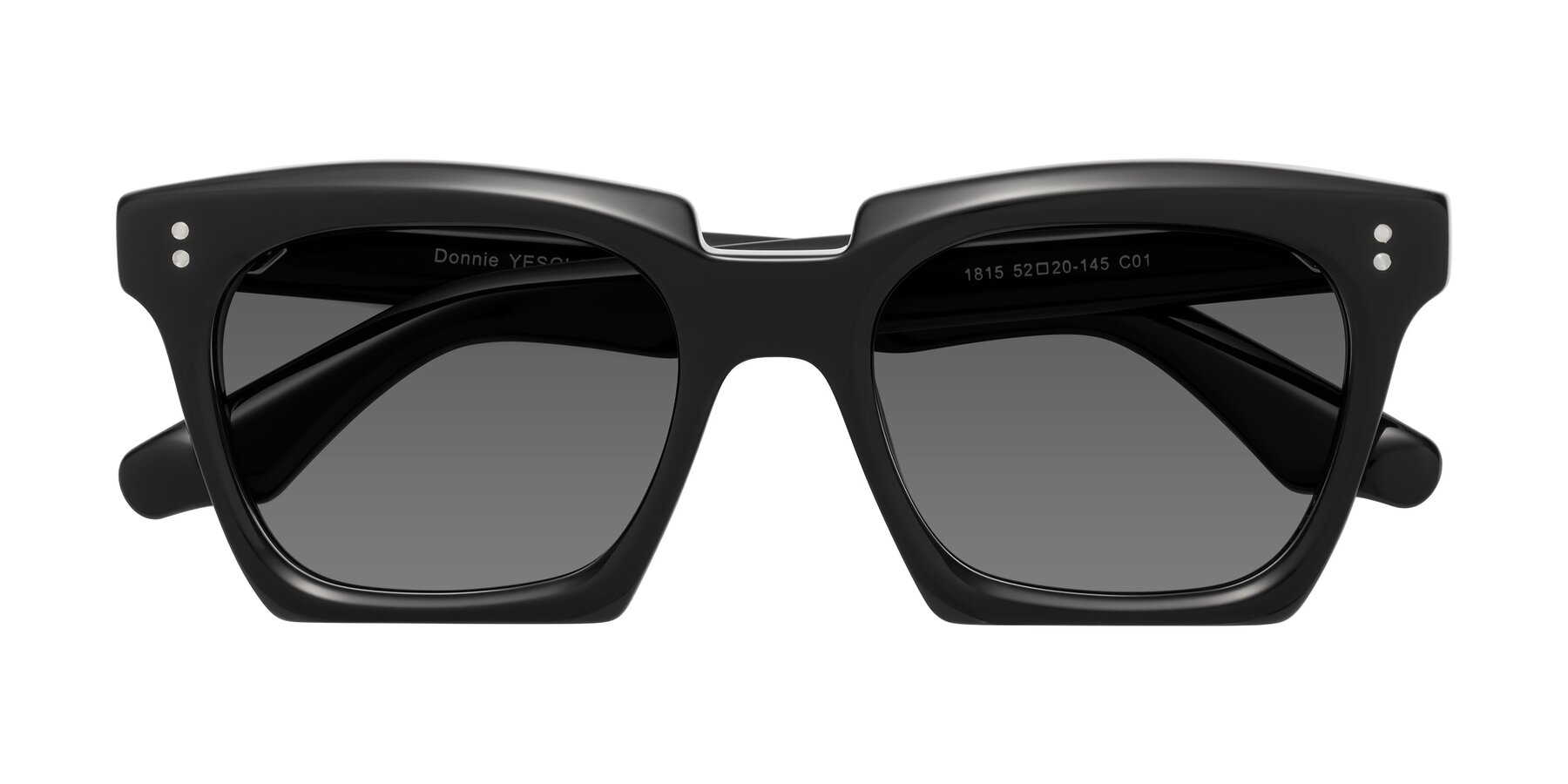 Folded Front of Donnie in Black with Medium Gray Tinted Lenses