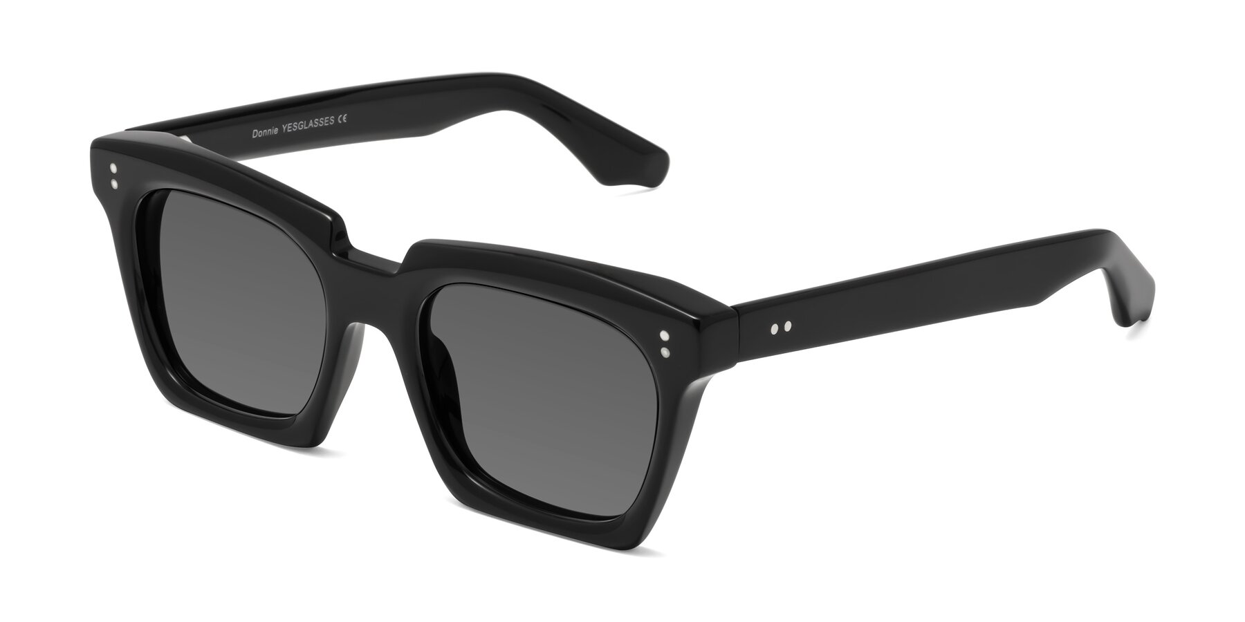 Angle of Donnie in Black with Medium Gray Tinted Lenses