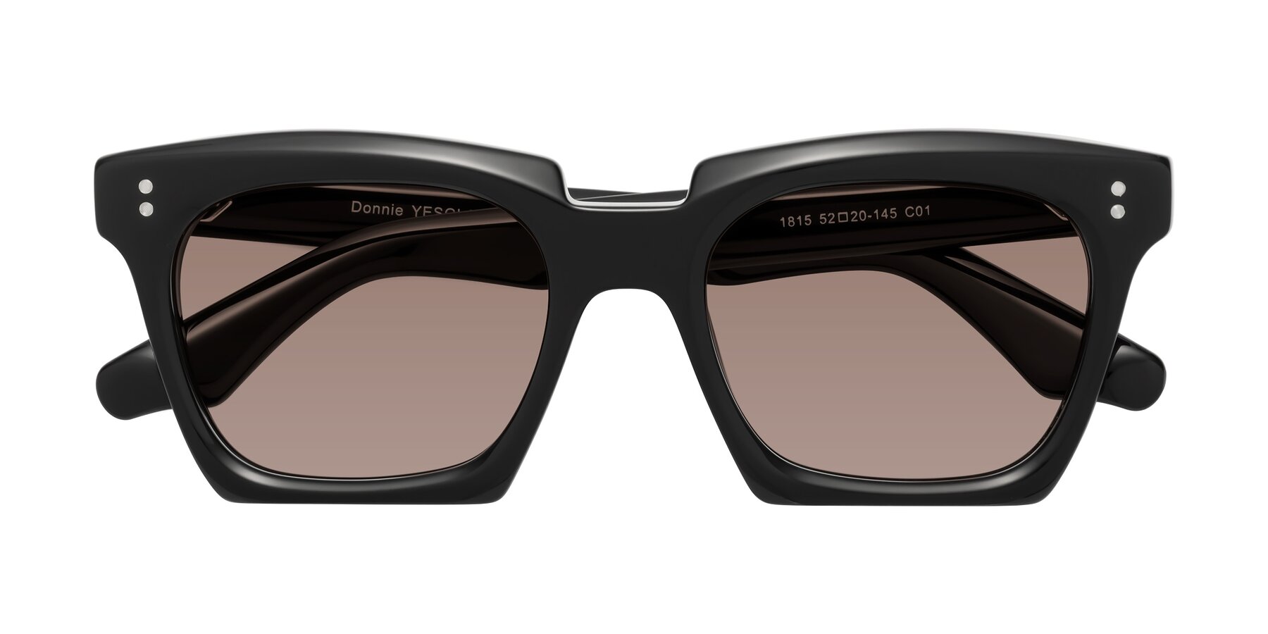 Folded Front of Donnie in Black with Medium Brown Tinted Lenses