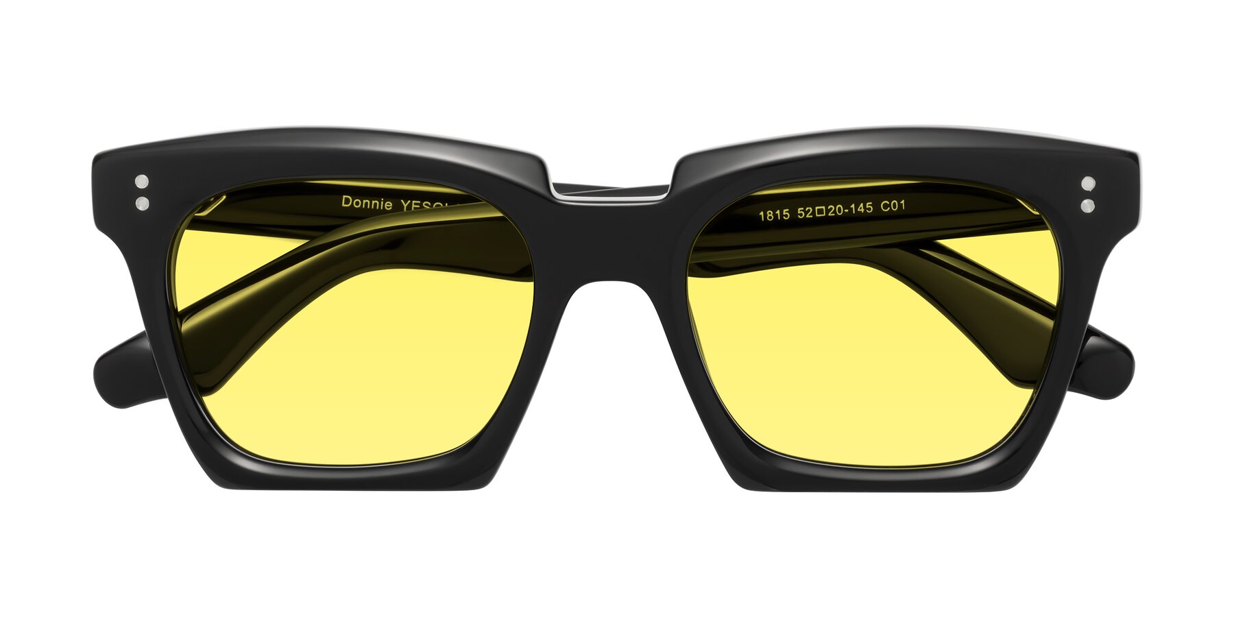 Folded Front of Donnie in Black with Medium Yellow Tinted Lenses