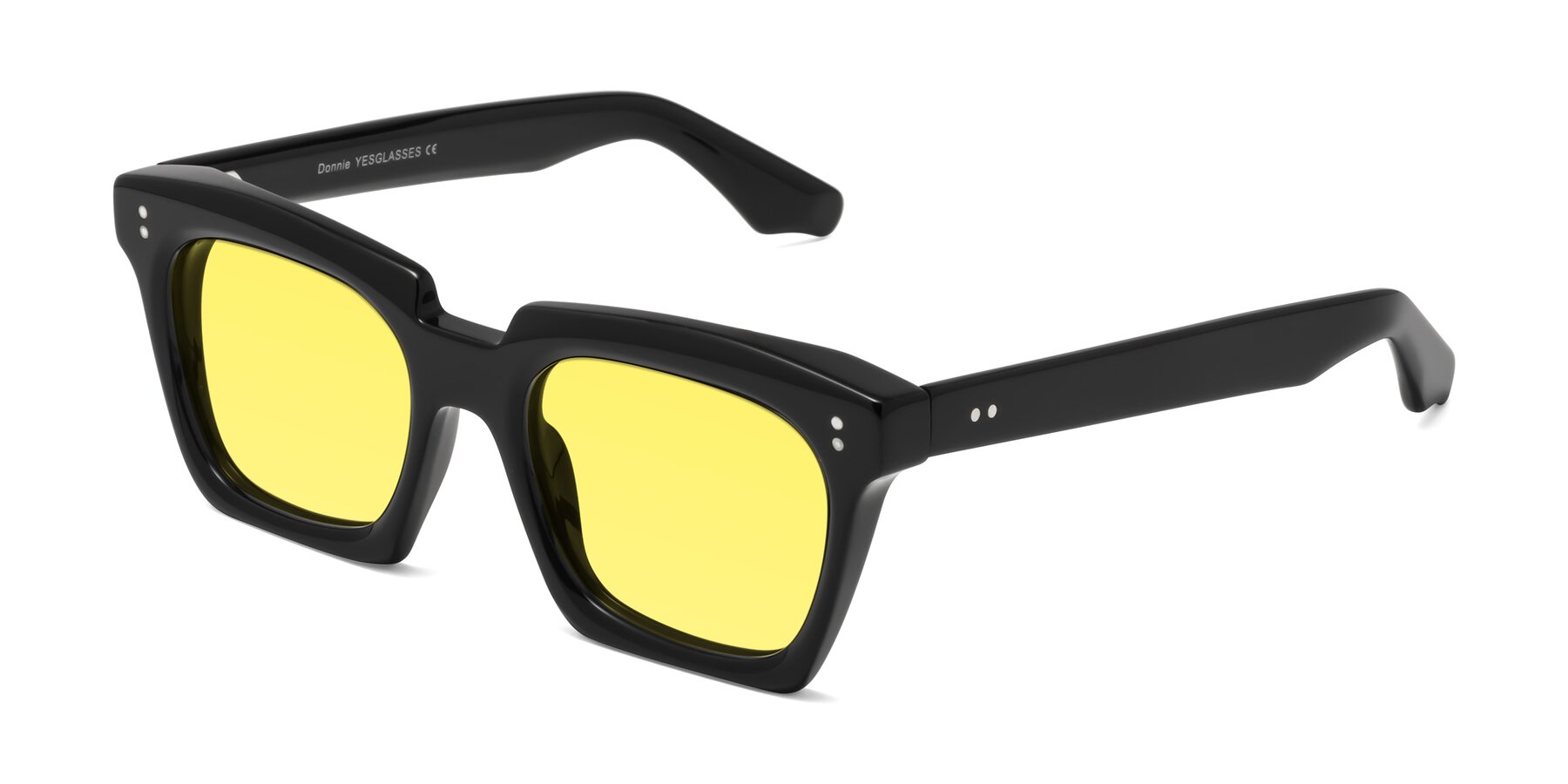 Angle of Donnie in Black with Medium Yellow Tinted Lenses