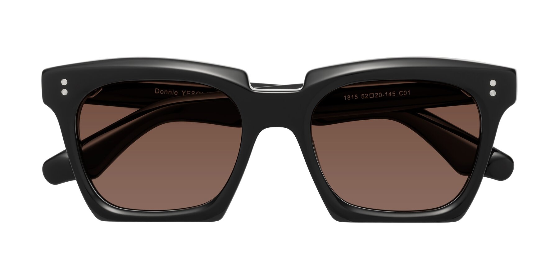 Folded Front of Donnie in Black with Brown Tinted Lenses