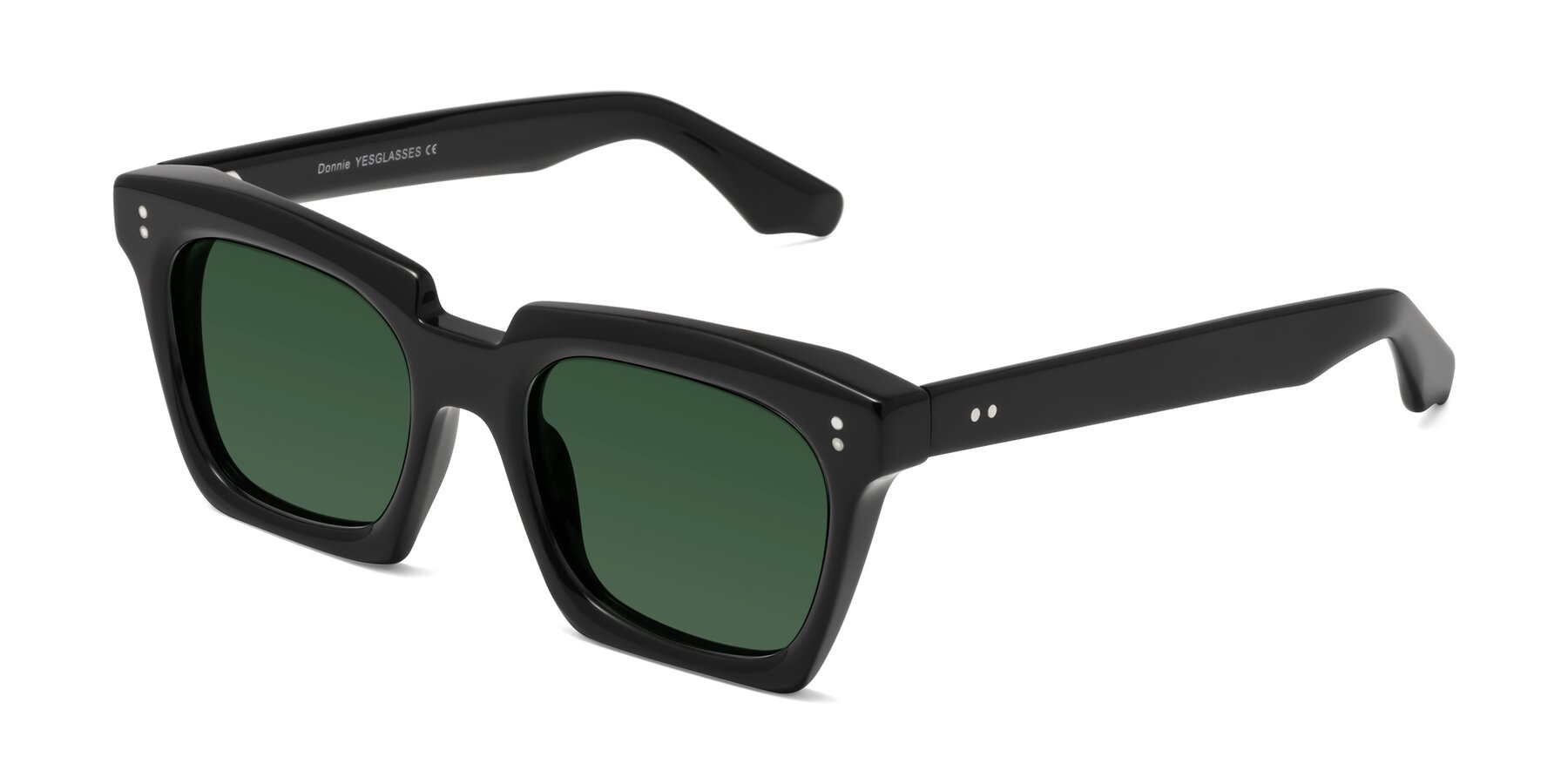 Angle of Donnie in Black with Green Tinted Lenses