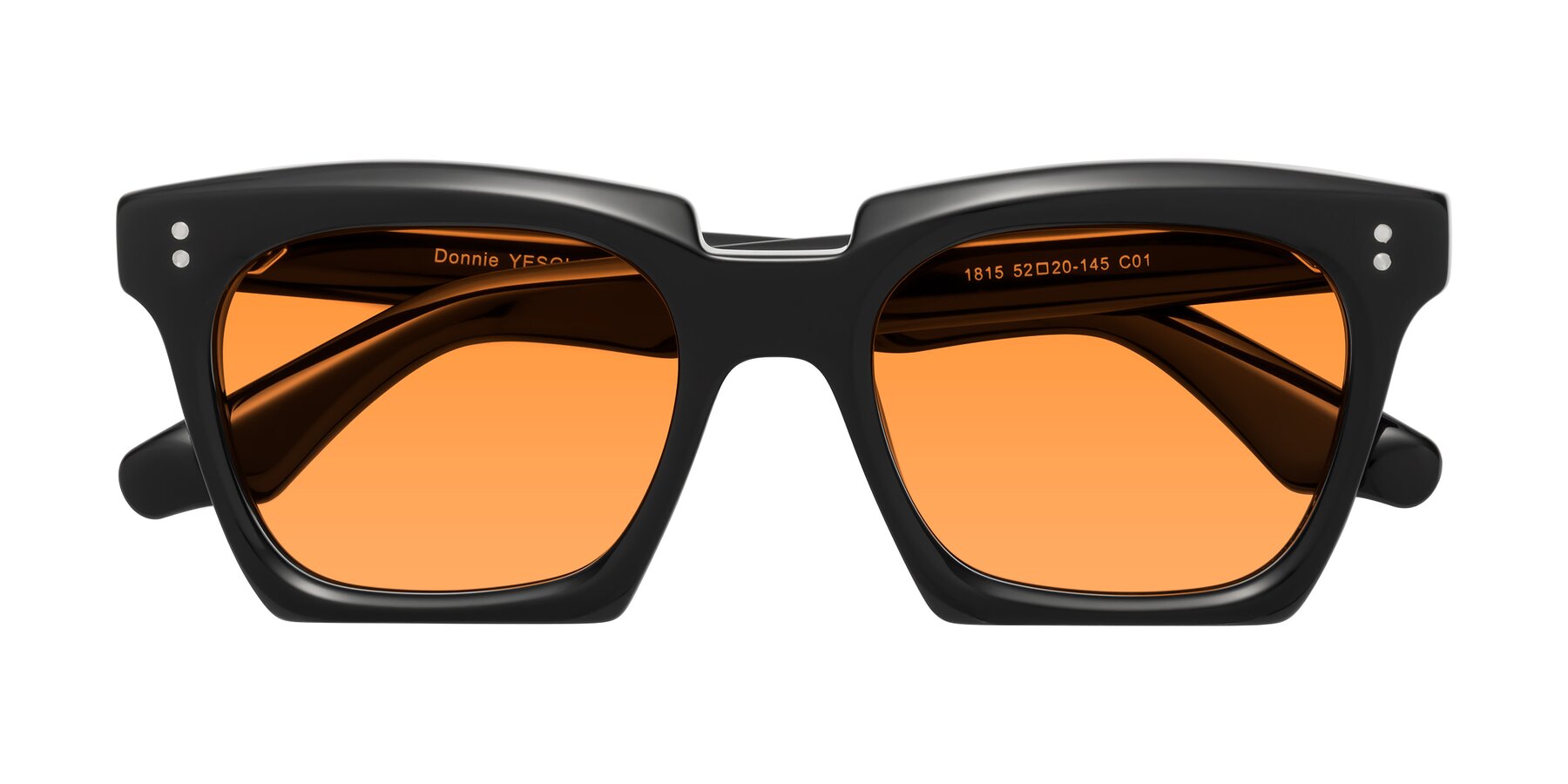 Folded Front of Donnie in Black with Orange Tinted Lenses