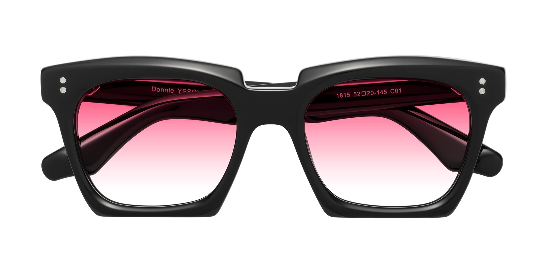 Folded Front of Donnie in Black with Pink Gradient Lenses