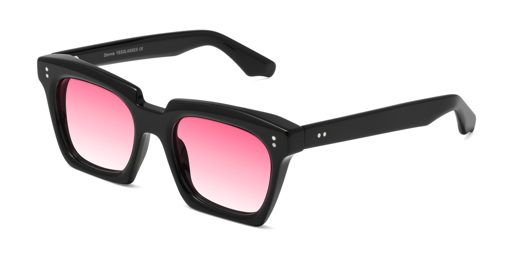 Angle of Donnie in Black with Pink Gradient Lenses