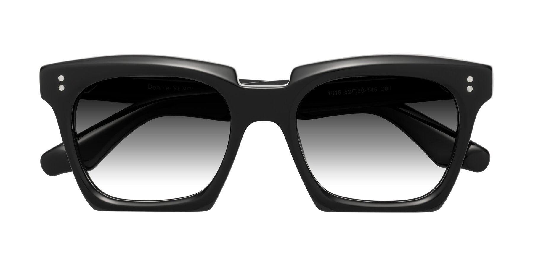 Folded Front of Donnie in Black with Gray Gradient Lenses
