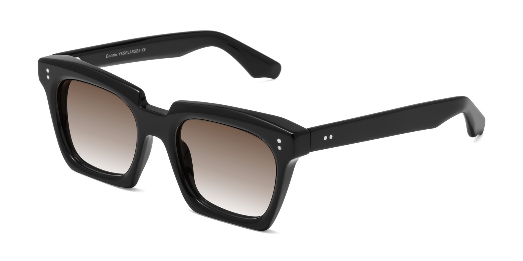 Angle of Donnie in Black with Brown Gradient Lenses