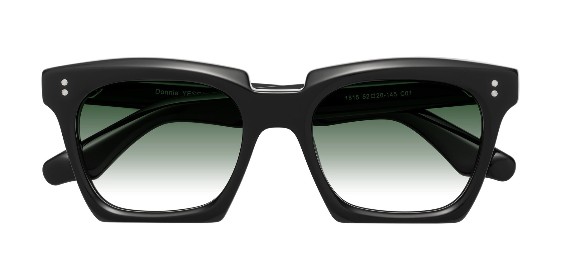 Folded Front of Donnie in Black with Green Gradient Lenses