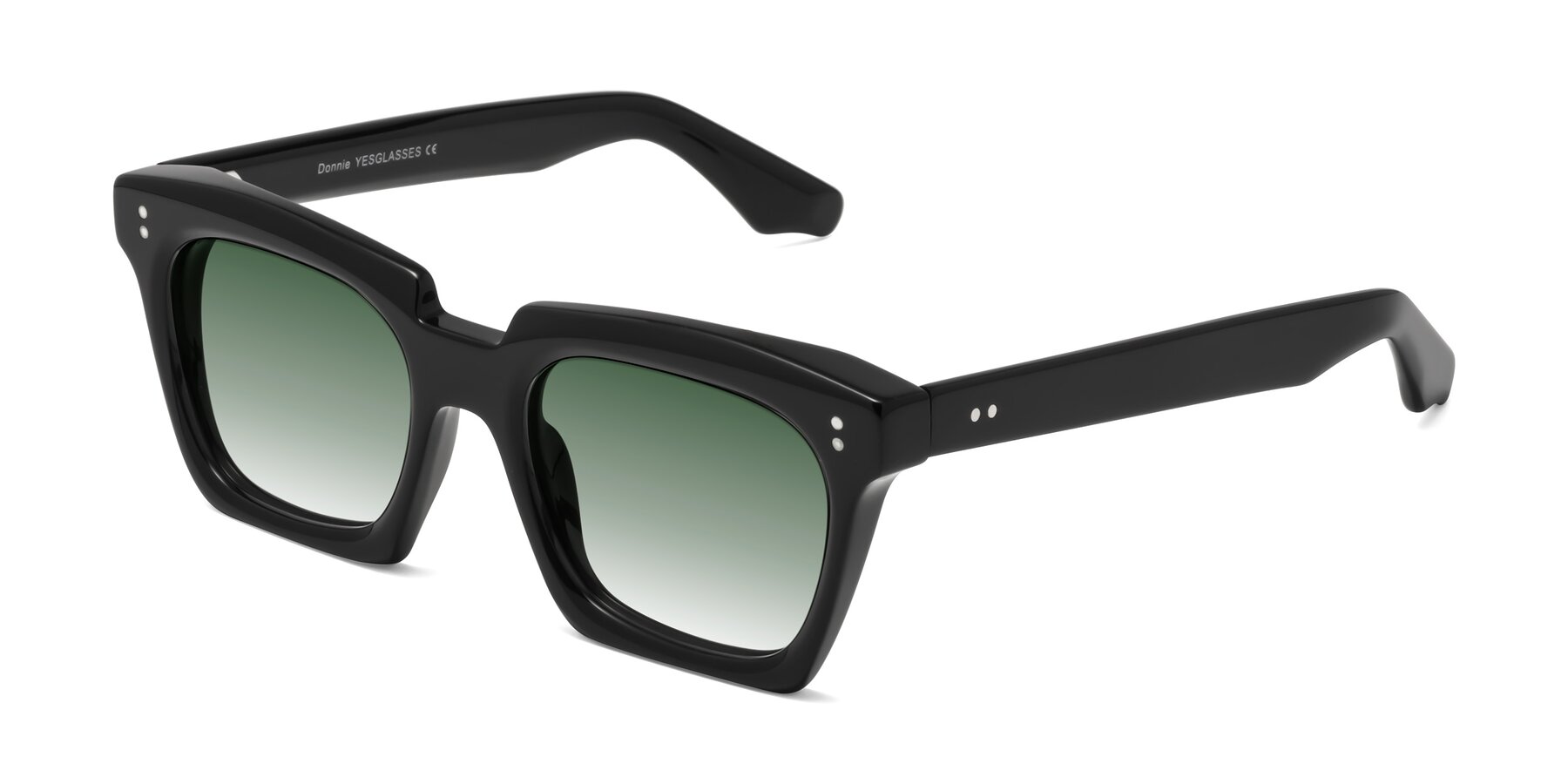Angle of Donnie in Black with Green Gradient Lenses