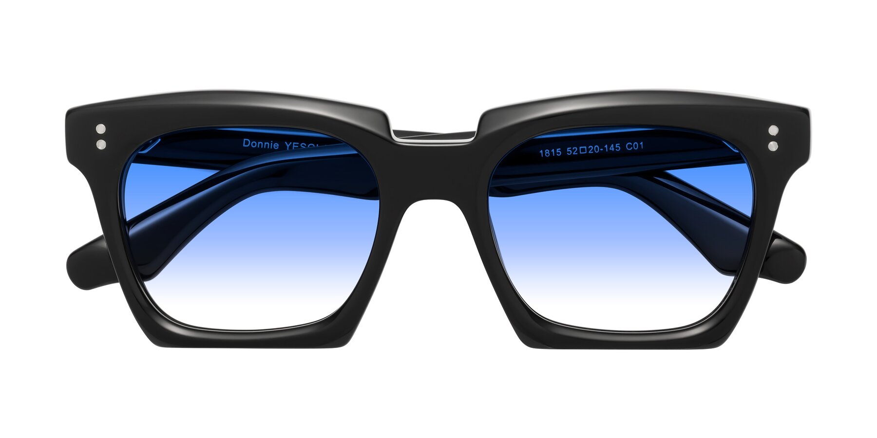 Folded Front of Donnie in Black with Blue Gradient Lenses