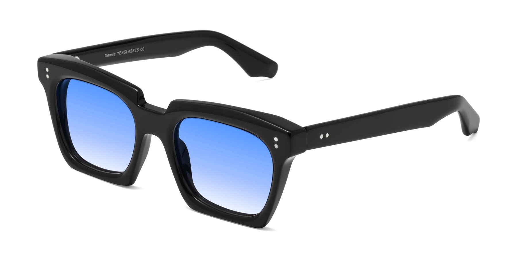 Angle of Donnie in Black with Blue Gradient Lenses
