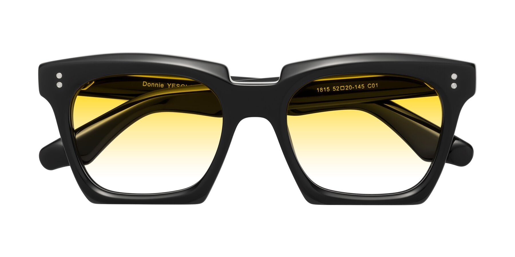 Folded Front of Donnie in Black with Yellow Gradient Lenses