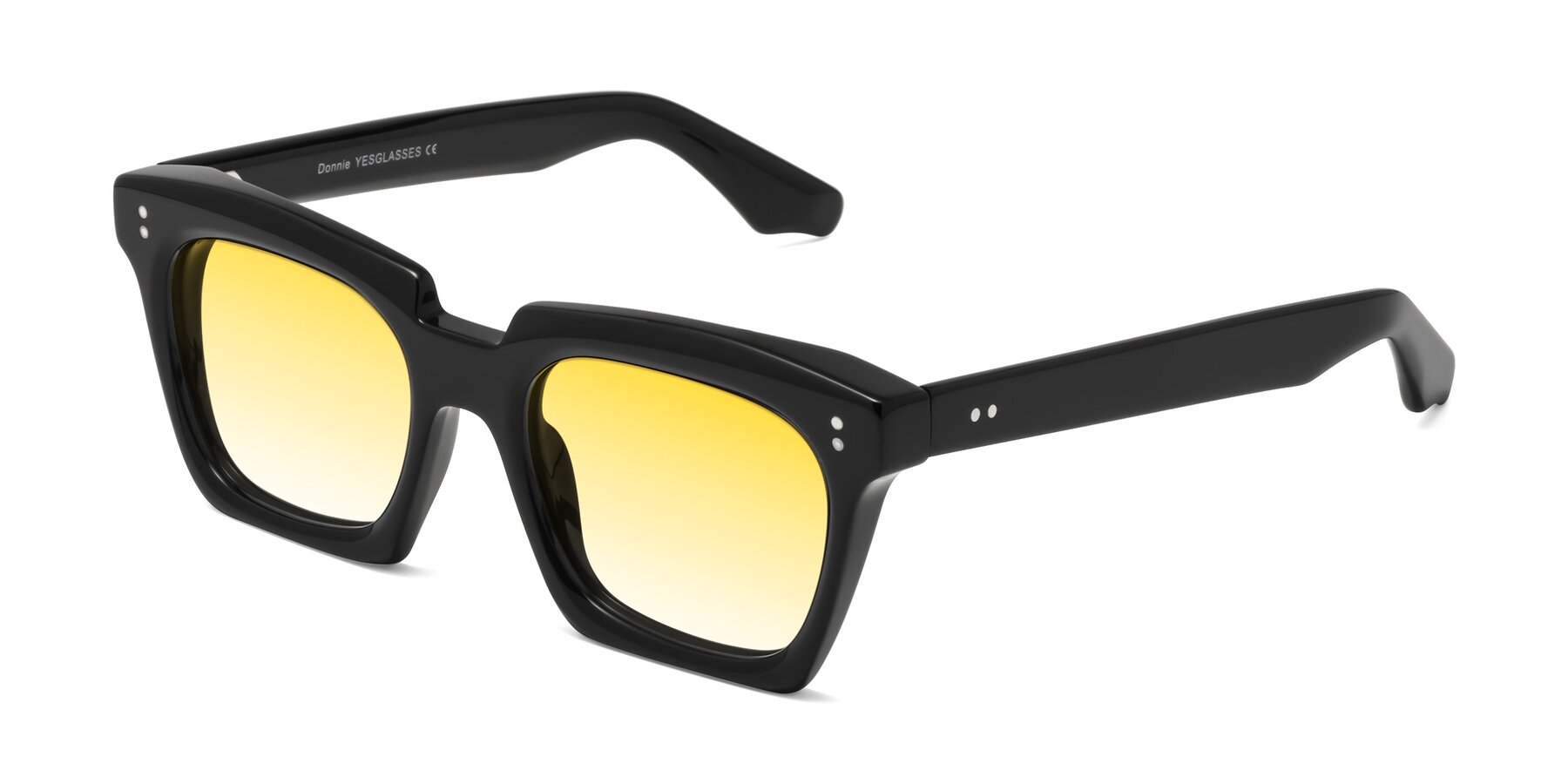 Angle of Donnie in Black with Yellow Gradient Lenses