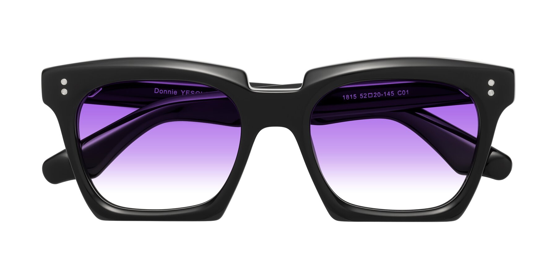 Folded Front of Donnie in Black with Purple Gradient Lenses
